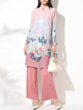 Luxury Floral Pleated Blouse & Wide-Leg Pant Set